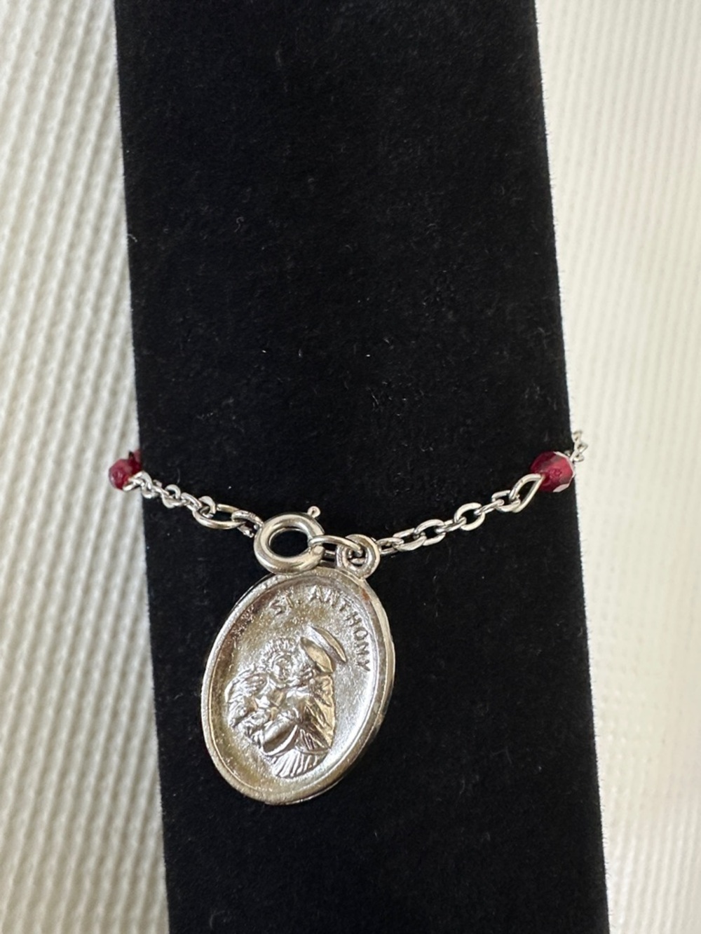 Sterling Silver Pendant bracelet with Red Accent Beads